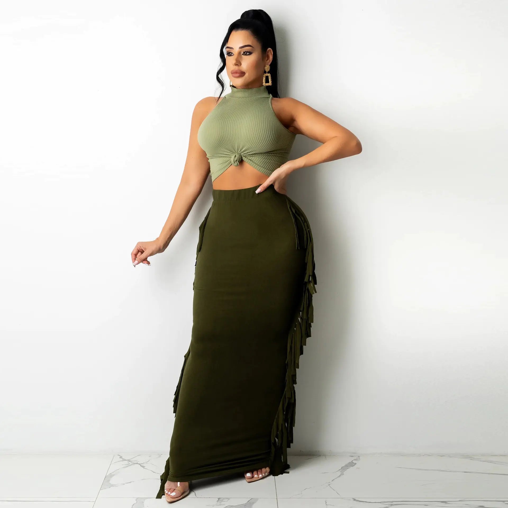 Lux Brushed Tassel Long Skirt